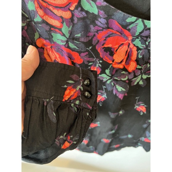 Anthropologie Maeve Black Floral GardeniaButton Shoulder‎ Blouse Size XS - Picture 2 of 10